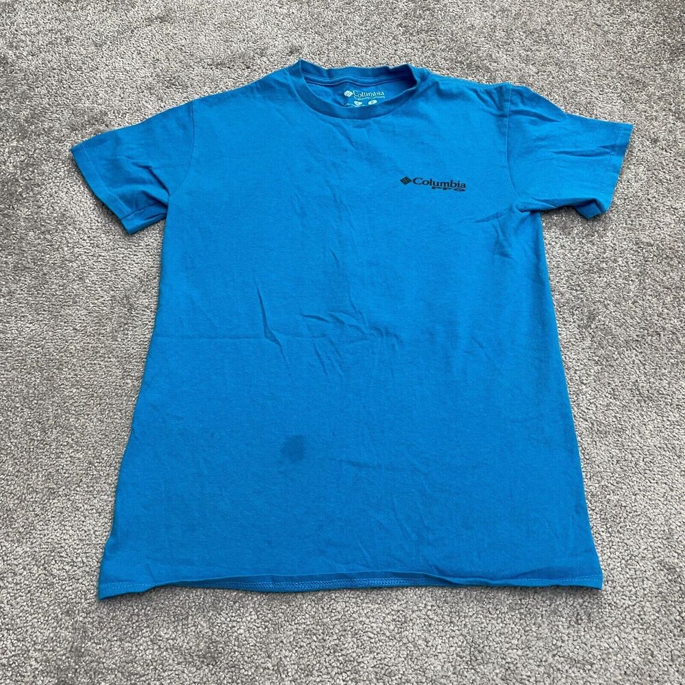 Columbia PFG Graphic T-Shirt Mens Small Blue Crew Neck Short Sleeve Cotton Tee